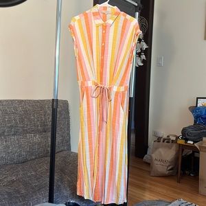 Loft Striped Belted Midi Dress